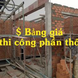 Bảng báo giá thi công xây dựng phần thô